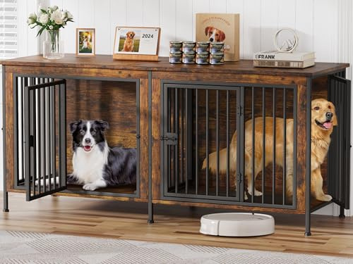 EasyCom Dog Crate Furniture for 1 or 2 Dogs, Heavy Duty Single/Double Dog Crates for Small/Medium/Large Dogs, Dog Kennel Furniture Indoor as TV Stand, Large Size 78.74 L(35-60 Pounds), Brown