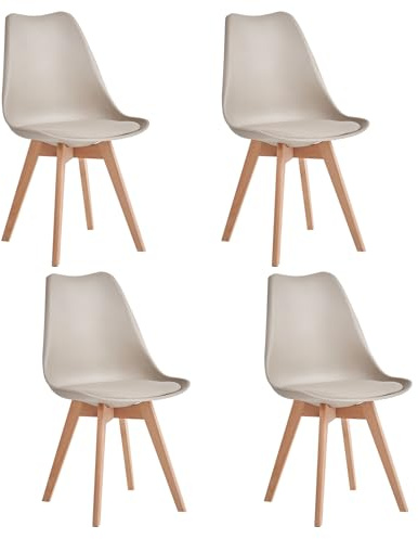 JZGORC Juego de 4 Sillas de Comedor Modernas, Sillas de Cocina con Patas Tapizadas y de Haya para Dormitorio, Salón, Comedor, Cocina - Caqui