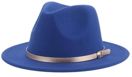 FULUJIDI Fedora Trilby Filzhut Hut Hut Fedoras Mädchen Hut Frauen Hüte Jungen Panama Jazz Caps Gürtel Band Niedlich Outdoor Dekorieren Hut 56-58Cm (Erwachsene) Blau