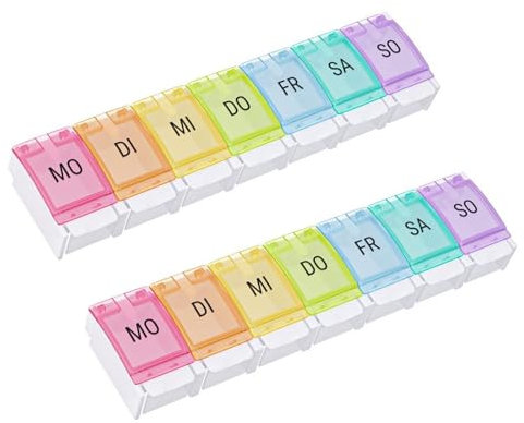 Lot de 2 boîtes à comprimés - 7 jours - Petite boîte à médicaments pour 7 jours - Boîte hebdomadaire - Mini boîte à pilules - Pour le matin, le midi et le soir