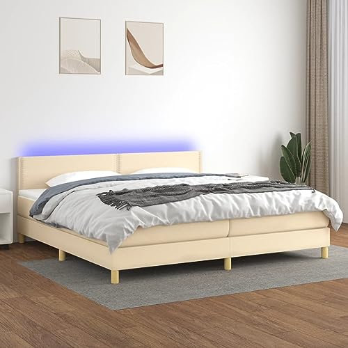Brokky Boxspringbett mit Matratze & LED Bett Mit Bettkasten Bett Boxspringbett Betten Boxspringbett Mit Matratze Creme 200x200 cm Stoff - 3133666