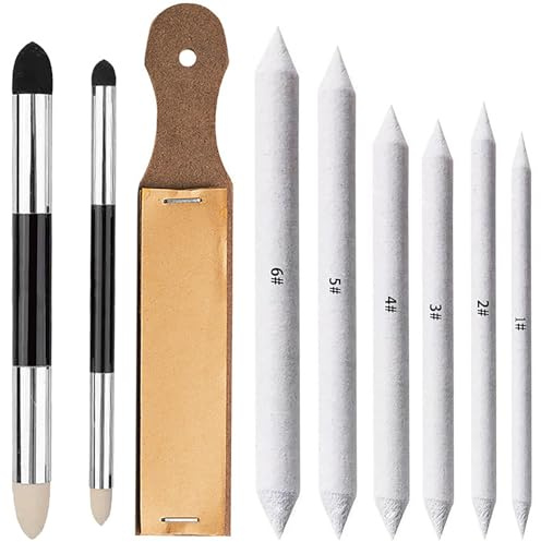 Yuannee Herramientas de Dibujo de Bocetos,9 PCS Difuminos y Tortillones de Mezcla Set Tortillones de Mezcla Difuminos Doble Cabeza Bolígrafo de Esponja para Estudiantes de Arte y Artistas