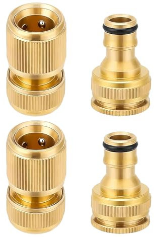 4 Piezas Acoplamiento Rápido de Latón para Manguera de 3/4, Juego de Accesorios de Manguera de Latón, Adaptador para Manguera de Jardín, Grifo de Lavado de Coche Y Conector de Manguera