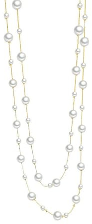 IMINI Collier Perles Femme Longue Chaîne Imitation Perle Multistrates Bijou Élégant Vintage Pour Pull Mariage Ou Soirée Collier Ras De Cou à Perle Chic Pour Femme Style Bohème (Doré)