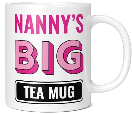Mug Monster - Nanny's Big Tea Mug, Mother's Day Gift, Birthday Present for Nanny, Giant Mugs for Women, Huge Cup Hot Drinks, Oversized Tea Cup, Extra Large Ceramic Gift