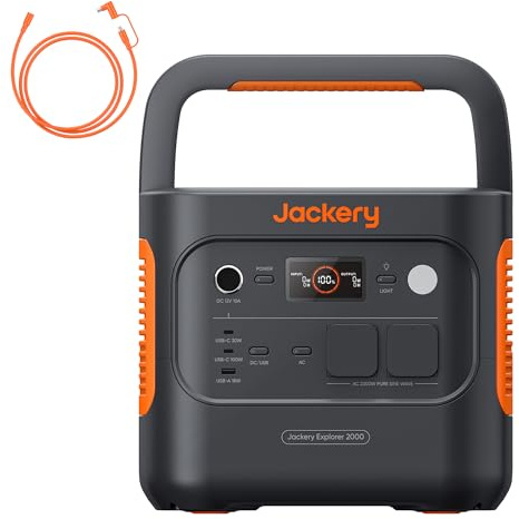 Jackery E2000 v2 tragbare Powerstation mit 5M Solarpanel Verlängerungskabel, 2042Wh Solargenerator mit 2200W Ausgang (Max 4400W), Schnellladung von 0-80% in 52 Min für Notfall, Camping, Wohnmobil