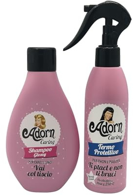 Adorn Set Capelli Lisci, Shampoo Glossy e Spray Termo Protettivo, Trattamento Anti Crespo