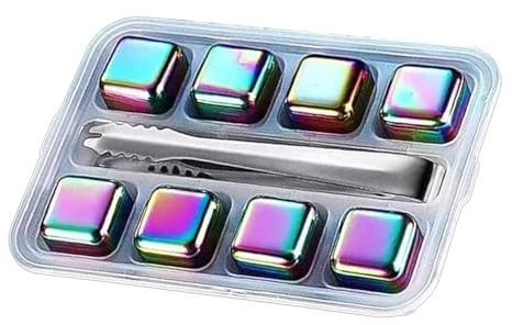 PLCPDM 4/6/8Pcs Reusable Cooling Stone And Tongs Drink Chiller For Liquor Cocktails Juices Food Grade Steel Ice Cubes Beverage Stone