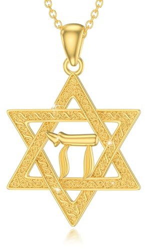 ABIGY Chaîne étoile de David en argent sterling 925 - Pendentif hébreu Chai (vie) - Avec pendentif en opale - Hexagramme juif - Amulette - Cadeau pour homme et femme, 23 x 23 mm