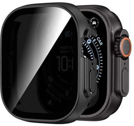 Kamita Vattentätt integritetsskydd fodral för Apple Watch Ultra 3/Ultra 2/Ultra 49 mm, hårda PC stötfångare fodral med anti-spion härdat glasfilm, helkroppsskyddande fodral för iWatch 49 (svart)