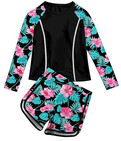 Generisch Rashguard - Bañador de verano para niña, 2 piezas, UPF 50+, Rosa., 3-4 años