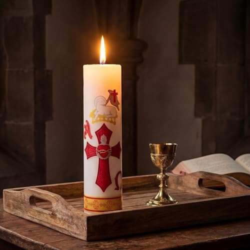 Nuanchu 8'' Cirio Pascual Catolico Easter Catholic Candle Religious Paschal Candle 2026 Alpha Ω Cross Sheep Saint Our Lady of Guadalupe Religious Vigil Catholic Baptism Prayer Church