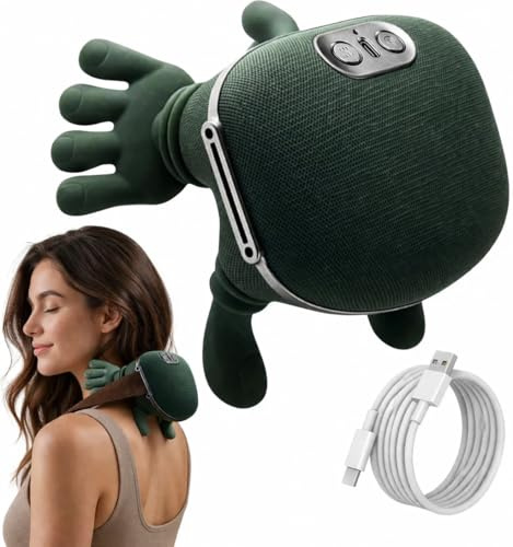 Massaggiatore Cervicale 4D Senza Fili con Calore, Massaggio Collo Profondo 2 Intensità, 3 Modalità Impastamento, Ricaricabile USB 2000mAh, Portatile, Verde