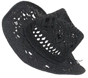 Guangcailun Snygg cowboyhatt med rullande sugrör, unik vintage-look, passar strand- och pooläventyr eller allmänt varmt väder. Funktioner: Enfärgade rullhattar, festivalhatt med