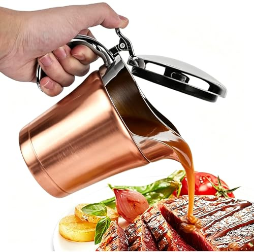 Premium Stainless Steel Thermal Gravy Boat, Sauce Jug with Hinged Lid and Gift Box (450 ml) - Double Walled - Dinner, Restaurants, Parties, Christmas