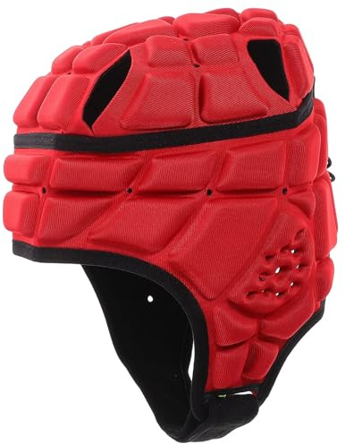 SOLUSTRE Casque de Rugby pour Garçon et Filles, Casque Souple pour Athlètes, Mousse Sponge, Ajustable, Résistant aux Chocs, Respirant, Rouge, M 7-12, Ski et Protections Sportives