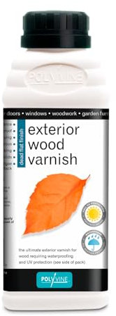 Polyvine Exterior Wood Varnish Satin or Dead Flat Finishes – Quick Drying, Water-Based, High UV Protection & Weather Resistant Clear Varnish for Outdoor Wood & Timber – No Blistering or Peeling, 500ml