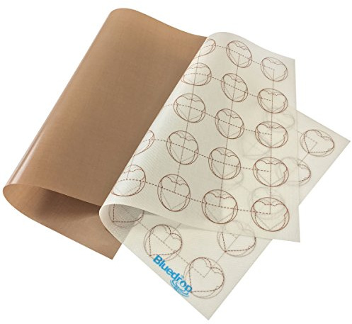 Bluedrop Baking Sheets Silicone Macarons Baking Mat and PTFE Oven Liner 1 Pcs Each Non Stick Baking Mats for Dehydrator Sheets Total Pack of 2