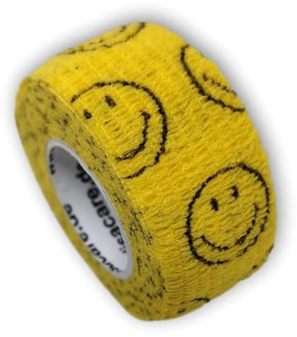 Cerotti per ferite, cerotti per bambini, elastici e senza colla, larghezza 2,5 cm (confezione da 2, colore: giallo smiley
