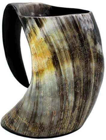Viking Craft's Horn Mug - Beer Mug | Handmade Drinking Horn for Norse Myth Fans | Unique Gifts for Men & Women| Rustic Viking Drinking Cups for Mead, Ale, Beer| Tankard Gift, Made From Ox - 16oz