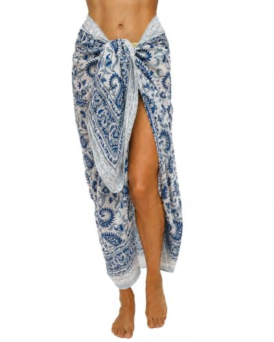 Rastogi Handicrafts 100% Cotton Hand Block Print Sarong Womens Swimsuit Wrap Cover Up Long (73 x 44) (BLUE 3)