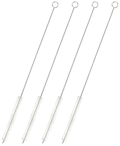 Juvale Straw Cleaner Brush - 12 In, Silver & White, 4-Pack - Stainless Steel Straw Cleaner Brush for Water Bottles & Pipes with Flexible Nylon Tip for Narrow Openings