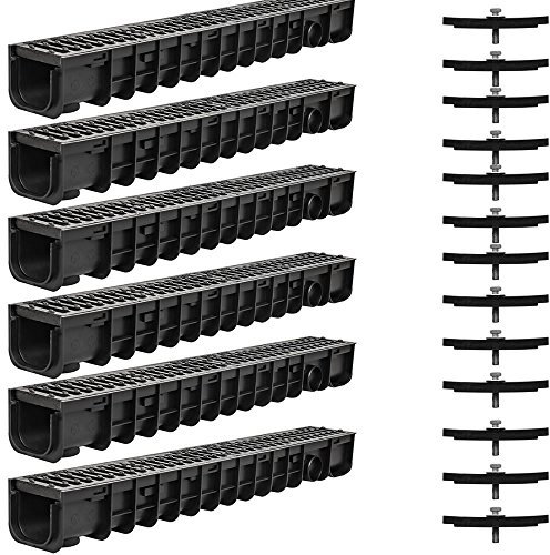 Melko Entwässerungsrinne Entwässerungskanal B125, 6 Meter, Gussrost - passend für DN75 und inkl. Adapter für DN110