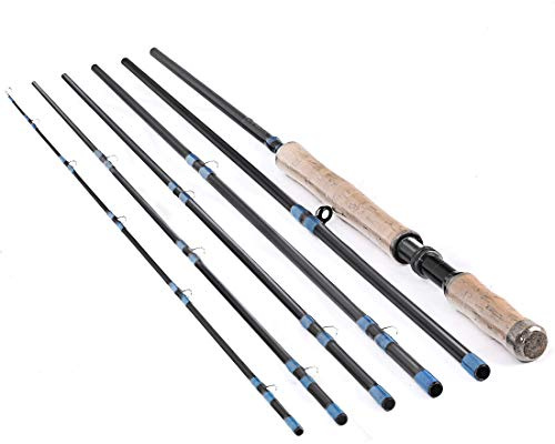 14 Feet 8-9 WT or 15 Feet 9-10 WT 6 Pieces Carbon Sections Spey Fishing Rod with Double Hand Fly Medium Fast and Freshwater and Saltwater (15 Feet 9-10 WT)