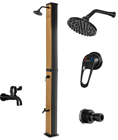 FRANKYSTAR Doccia Solare da Giardino in PVC. Doccia a Riscaldamento Solare da Esterno rubinetteria in Acciaio Satinato. 20L / 35L / 40L