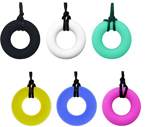 Silikon-Kauhalskette für Erwachsene und kleine Babys, Donut-Form, sensorischer oraler Motorassistent für Autismus, ADHS, weiche Still-Anhänger, 6 Stück