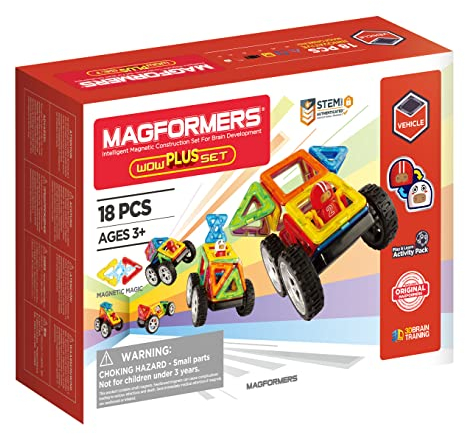 Magformers Wow Plus Set-magnetische Bausteine 18 TeileMagnetspielzeug-Magneten Fuer KinderMagnetbausteine Set-Magnet Spielzeug für Kinder Geschenk Jahre Junge Mädchen-Bauklötze-Bausatz, 707020