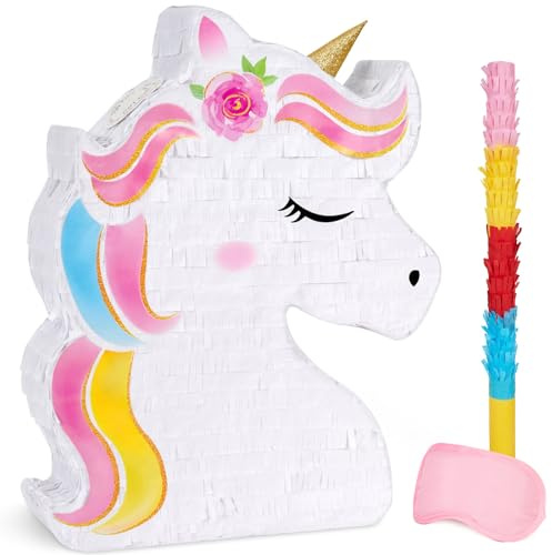 WERNNSAI Unicorn Pinata Fantasy Unicorn Birthday Decorations | Dreamland Theme Birthday Party Decor Supplies Campus Celebration Decoration with Blindfold and Stick