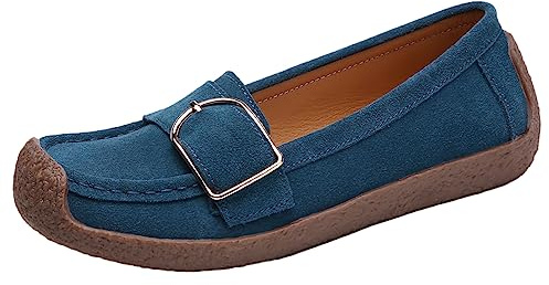 rismart Mocasine Mujer Ante Poner Conducción Planos Casual Zapato Barco Azul Marino,38