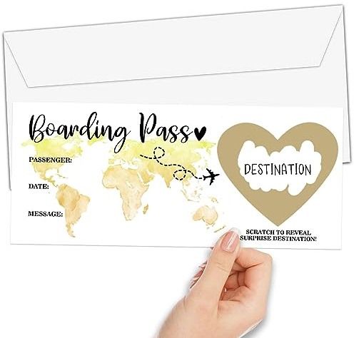 Golden Scratch Surprise Boarding Pass, 2 Set Surprise Reveal Card Guess What Card, Surprise Scratch off Announcement Gifts for Birthday, Holiday, Christmas, Wedding, Anniversary, Valentine's Day-A17
