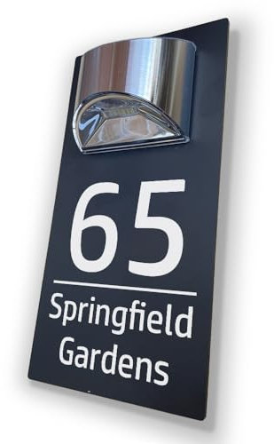 House Numbers Plaques With Solar Light Door Number House Signs Door For Wall House Name For Outside House Number Plaques With Light (Matt Grey & Classic Text)