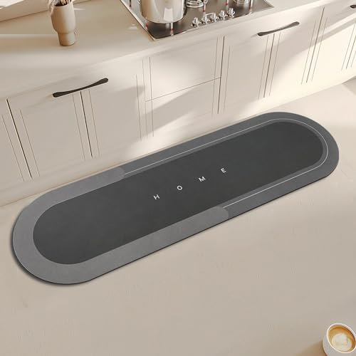 Topzywlc Kitchen Mat Non Slip Anti Mould 45 * 150 cm, Quick Dry Magic Kitchen Floor Mat, For Bathroom, Bedroom, Kitchen, Toilet, Door, Washing Table (Oval Dark Gray, 45 * 150 cm)