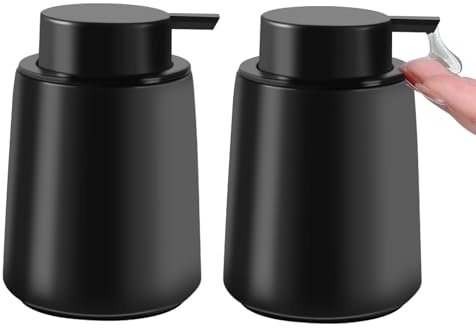 WIYETY Set di 2 dispenser di sapone in ceramica nera opaca, 400 ml, dispenser per detersivo, dispenser per lozioni, accessori per la casa, adatto per sapone per mani, shampoo, gel doccia, cucina