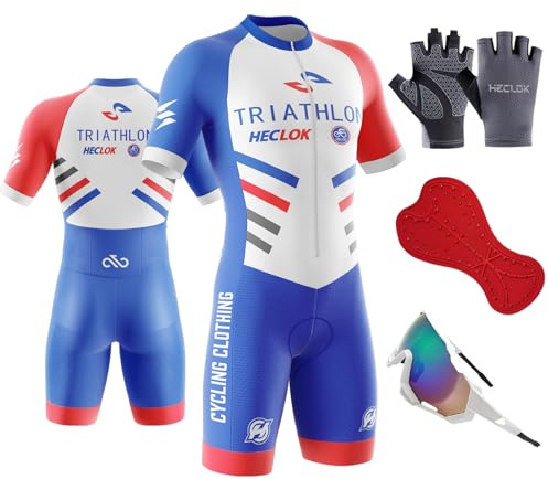 Homme Pro Trifonction Manches Courtes Sports de Plein Air Vêtements de Triathlon, Combinaison de Triathlon à Manches Rembourrée,Combinaison de Cyclisme Homme, Cycling Route