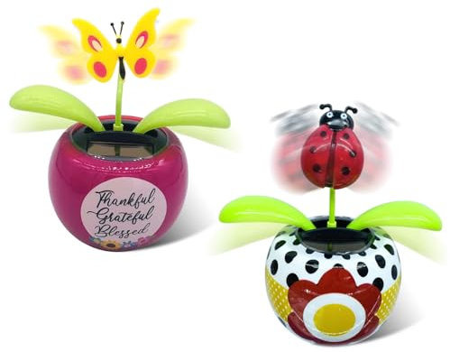 Chingde wackelblume, Auto wackelfigur, wackelblume solar, Insektenstil, nah an der Natur, 2 Stücke schütteln Kopf Auto Ornamente Solar Powered Auto Spielzeug für Auto Büro Schreibtisch Dekoration