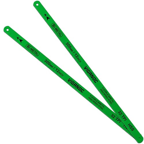 Viganoc 12 Hacksaw Replacement Blades, Bi-Metal High Speed Steel Hack Saw Blades - 32TPI HSS Saw Blades, 2 Pack
