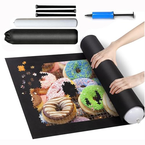 BAAQII Jigsaw Puzzle Mat Roll Up - 1500 Pieces, Black Felt, Jigsaw Puzzle Saver for Adults & Kids