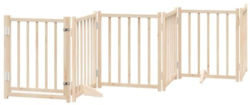 vidaXL Barrière pour Chiens avec Porte 6 Panneaux Bois de Sapin Massif, barrière de sécurité pour Animaux de Compagnie, barrière pour Chien pour escaliers, barrière pour Chiots pour escaliers