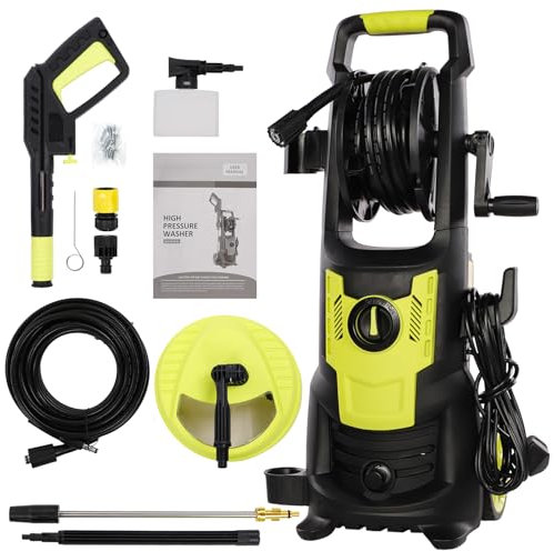 Pressure Washer, 1800W 135bar 450L/H Jet Washer, High Pressure Washer with Hose Reel and Snow Foam, Electric Jet Wash for Car/Bicycle/Pool/Garden/Patio/Fence/Driveway