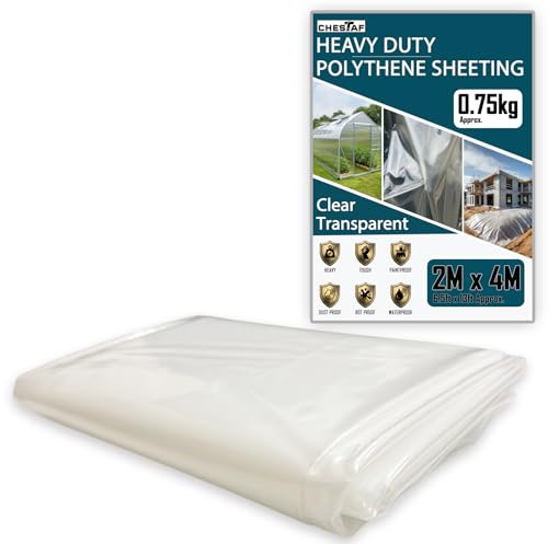 Plastic Sheeting Heavy Duty Thick 2 X 4M Thickened 0.75KG Clear Polythene Sheet Waterproof Garden Polytunnel Membrane Greenhouse Cover Dust Sheet Gardening Grow Insulation Building Rubble Protection