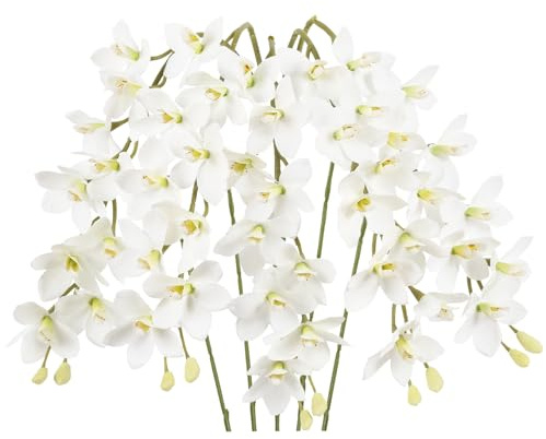IPOPU White Orchid Artificial Flowers 5 Pcs Real Touch Orchids with Stem for Vase Wedding Party Table Centerpiece DIY Home Office Decor