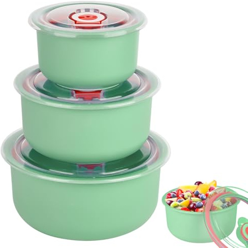 YYTECH 3er Set Mikrowellengeschirr mit Deckel, Mikrowellengeschirr Frischhaltedosen 300/500/900ML, mikrowellengeschirrs zum aufwärmen für Spülmaschine, Mikrowelle, Backofen, Kühlschrank(Grün)
