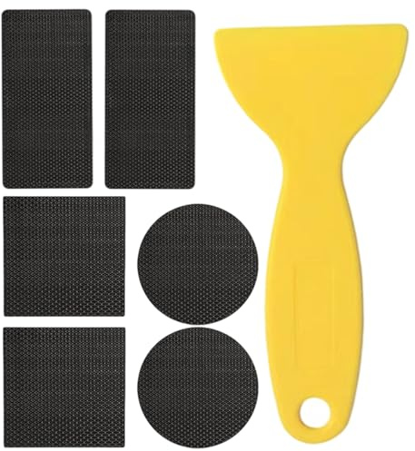 Nastro adesivo per trampolino – Set di toppe per trampolino, raschietto, toppe autoadesive di riparazione in 3 forme | 6 pezzi attrezzature per giochi sportivi all'aria aperta per da giardino