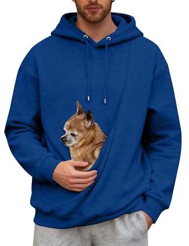 2025 Sudadera con capucha para mujer de invierno con bolsillo de canguro y bolsillo de transporte para animales - Chaqueta con capucha suave y cómodo suéter de transporte para gatos y perros, azul