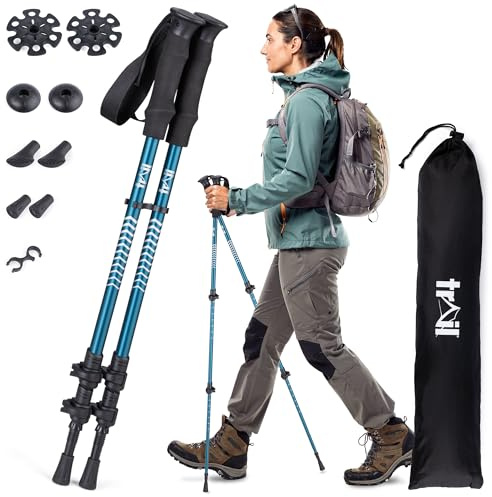 Trail Telescopic Walking Poles, 2 Pack, Adjustable 65–135cm | Lightweight Aluminium, Fliplock Adjustment, Mud, Snow, Rubber & Boot Attachments, Storage Bag, Ideal for Hiking & Trekking