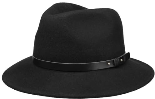 LIERYS Rollhut Herren Filzhut mit Lederband Wasserabweisender Wollfilzhut Rollbarer Traveller breite Krempe Hut Sommer Winter Regen schwarz S (54-55 cm)